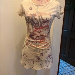 Self Esteem White Graphic Short Sleeve Tee with Purple Splatter